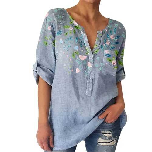 HOOUDO Women’s Summer Tops Dressy Baggy T Shirt Blouses O Neck Plain Top Girl Basic Blouse Tunic Longline Simple Henley Tops Blouses Clothes