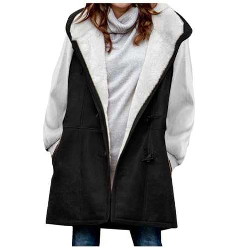 Wyongtao Fur Gilet for Women UK Teddy Fleece Vest Sherpa Fluffy Waistcoat Sleeveless Faux Suede Leather Jacket Lightweight Cozy Gilets Body Warmer Ladies Winter Warm Jacket Fuzzy Hooded Coat Outwear