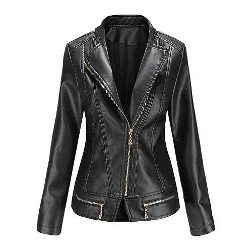 HAOLEI Leather Jacket Women UK Sale Clearance Zip Up Biker Moto Jacket Short Bomber Jacket Motorcycle Jacket Classic Outwear Coat