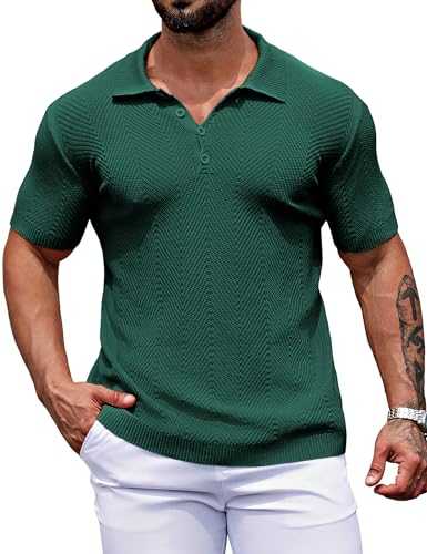 URRU Mens Knitted Polo Shirts Short Sleeve Textured Pulover Golf Shirt Lightweight Classic Fit Shirts