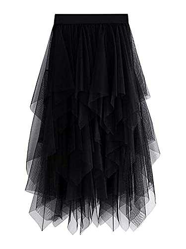 YILEEGOO Women's Tulle Skirt High Waist Tiered Layered Mesh Ballet Prom Party Tulle Tutu A-line Midi Skirt