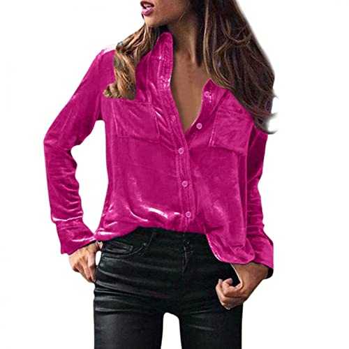 Celucke Women's Luxury Dress Shirts, Button Down Turn Down Collar T Shirts Elegant Tops Casual Velvet Soft Long Sleeve Breathable Business Blouse Solid Color Single-Breasted Tee Top