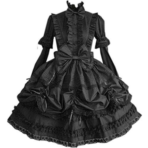 Jeufoin Women’s Classic Black Gothic Lolita Dress Detachable Sleeve Multi Layered Halloween Cosplay Costume with Bowknots