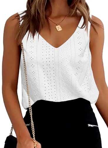 Vest Tops for Women Summer Tops Ladies V Neck Sleeveless Tank Tops Casual Loose Eyelet Camisoles