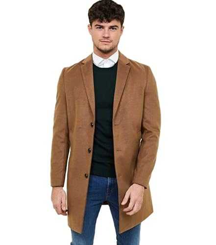 Men's Brown Wool Overcoat Tan Covert Coat Formal Smart Casual Work Winter