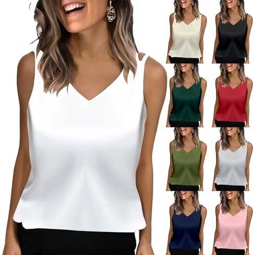 biJerou Womens Sexy V Neck Large Size Solid Suspender Vest - Summer Versatile Temperament Sleeveless Business Tops Apparel for Party Streetwear