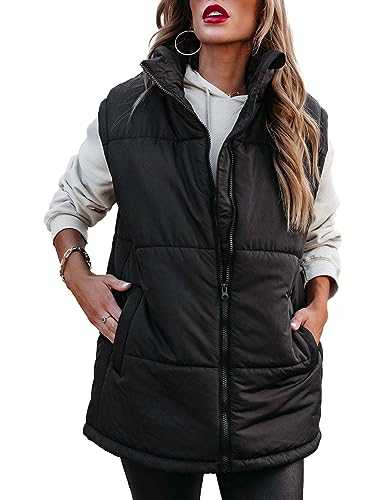 Sukany Women's Causal Warm Puffer Vest Winter Zip Up Sleeveless Padded Gilet Stand Collar Lightweight Jacket Coat Outwear with Pockets