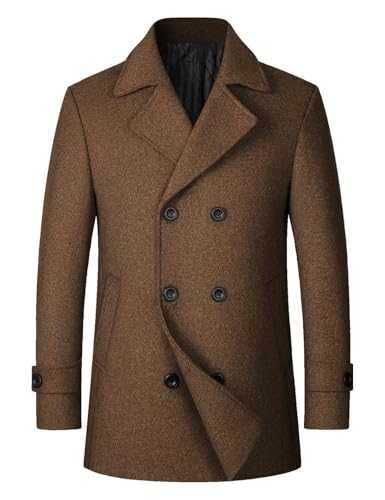 Sukany Men's Casual Wool Blend Coat Jacket Warm Classic Double Breasted Notched Collar Pea Coat