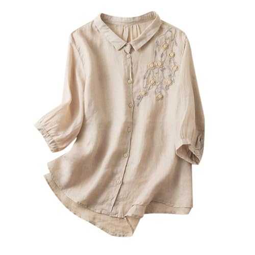 Tops for Women UK Women's Summer Solid Cotton and Linen Shirt Long Sleeve Loose Large Size Medium Long Linen Top Women's Button Down Shirts Black Tops for Women UK