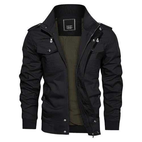 KEFITEVD Men's Military Bomber Jackets Cargo Work Jacket Casual Full Zip Coat Windbreaker