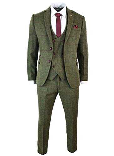 CALVINSUIT Men's Plaid 3 Pieces Suit Slim Fit Single Breasted Business Wedding Party Tuxedos