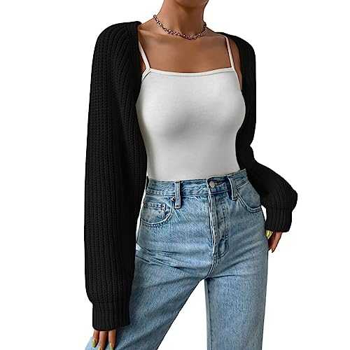 Women's Cropped Cardigans Long Sleeve Knit Shrug Open Front Ribbed Bolero Tops Summer Vacation Clothes