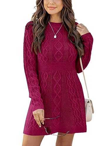 Ebifin Sweater Dresses for Women Elegant Jumper Dresses Knitted Round Neck A-Line Mini Dress Winter Pullover Dresses.