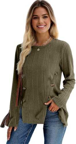 Re Tech UK - Soft Ladies Ribbed Long Sleeve Tops for Women - Jumper Button Detail, Round Neck Womens Tops, Perfect for Autumn Winter, Great Warm Knit Sweater for Comfort All Season,