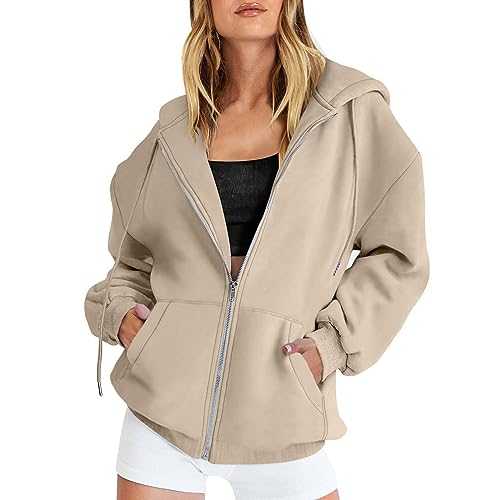 Casual Long Sleeve Ladies Zip up Hoodies Sale, Y2k Full Zipper Hoodies for Women Uk Oversized Hooded Jackets with Pockets Comfortable Tie Dye/Solid Color Womens Autumn Winter Clothes