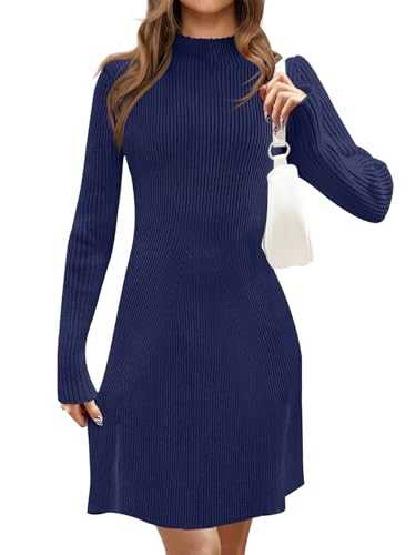 MEROKEETY Women's 2024 Fall Long Sleeve Sweater Dress Turtleneck Ribbed Knit Bodycon Short Mini Dresses