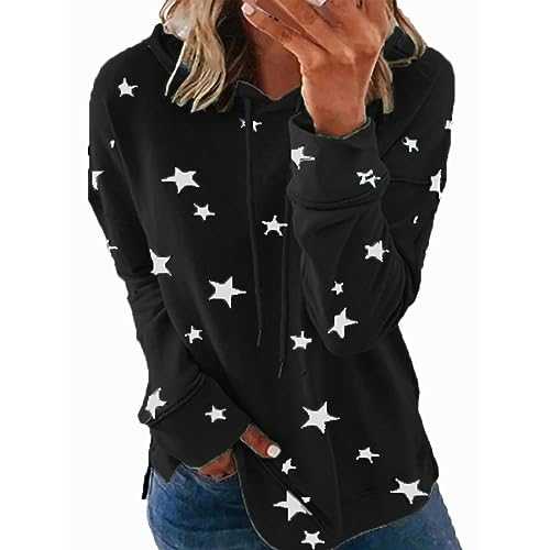 Women Long Sleeve Crewneck Sweatshirt Side Split Pullover Tops Ladies Loose Large Size Long Sleeved T Shirt Star Print Sweater