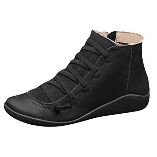 Ankle Boots Winter Flat Boots for Women Platform Casual Shoes Solid Color Anti-Slip Walking Boots Black Lace Up Boots Ladies Ankle Flat Slip On Comfy Booties Slip On Sneakers Uk Size