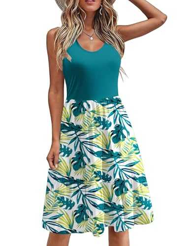 Zeagoo Womens Summer Dress Casual Sleeveless Floral Dress Crew Neck Tiered Swing Dress Sundress with Pockets