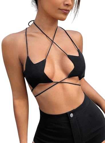Ella Lust Rave Star Top for Women - Sexy Halter Party Dance Bra Backless Strappy Crisscross Wrap Tie Music Festival Outfit