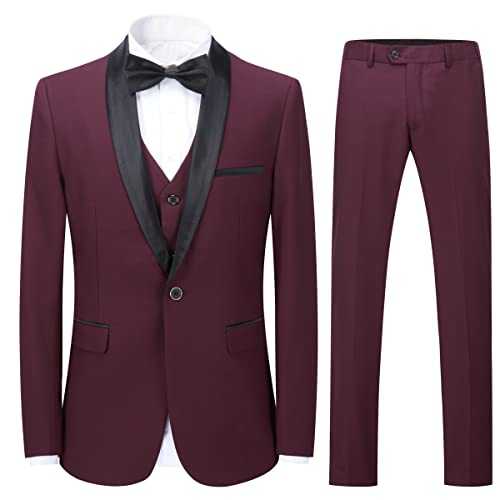 Sliktaa Mens Suits 3 Pieces Slim Fit Wedding Formal Dinner Suit Black One Button Notched Lapel Tuxedo Blazer Jacket Trousers and Waistcoat