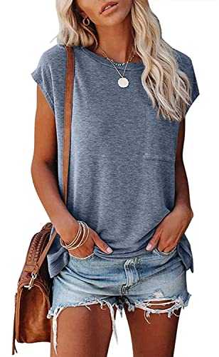 T Shirts for Women Short Sleeve Summer Tops Casual Loose Tee Crew Neck Basic Tunic Blouse with Pocket