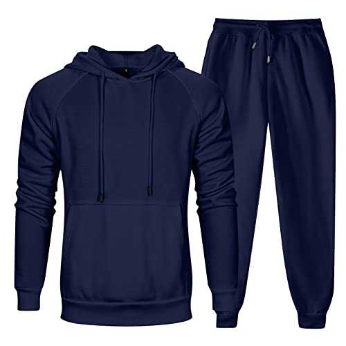 Mens Everyday Essential Basic Hoodie & Jogger Set Classic Fit Men Winter Sets Casual Plain Two Piece Winter Sets Running Men's Tracksuits