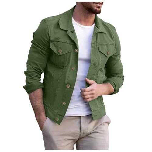 Duohropke Men's Denim Jacket Basic Coat Jeans Transition Jacket Stand-Up Collar Casual Outwear Baggy Denim Jacket