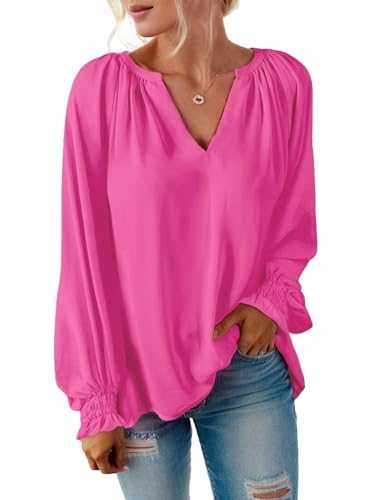 Cnlinkco Womens Blouse Dressy V Neck Long Sleeve Shirt Chiffon Casual Tops