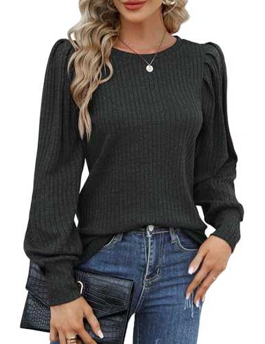 Akiooue Womens Long Sleeve Tops Casual V Neck Jumpers Ladies Solid Lightwight Knit Tunic with Button