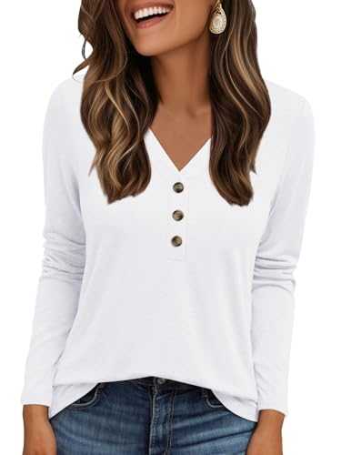AUTOMET Womens Long Sleeve Henley Tops Dressy Casual Shirts Fall Fashion V Neck Tunic Lightweight Outfits Clothes 2025