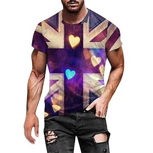 Mens Union Jack Tshirt Trendy T Shirts for Men UK Clothing Casual Printed Designer T-Shirt Tops King Charles 2023 Crew Neck Men's T-Shirts UK British Flag Gym Shirts Sales Clearance