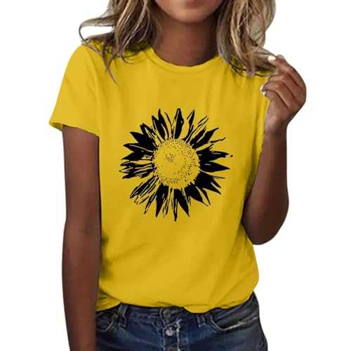 HOOUDO for Women Short Sleeve O Neck Blouse Basic Plain T-Shirt Plus Size Slim Fit Tee Shirts Cotton Linen Swing Clothes for Business