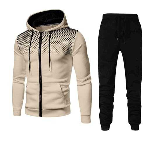 RLEHJN Tracksuit Mens Full Set UK Sale Clearance Hoodies Full Zip Sweatsuits Top Trouser Sets Casual Sport Sweat Suit with Dots Sweatshirts Tops Sportswear Suits Slim Fit Sweater 2 Piece Sets