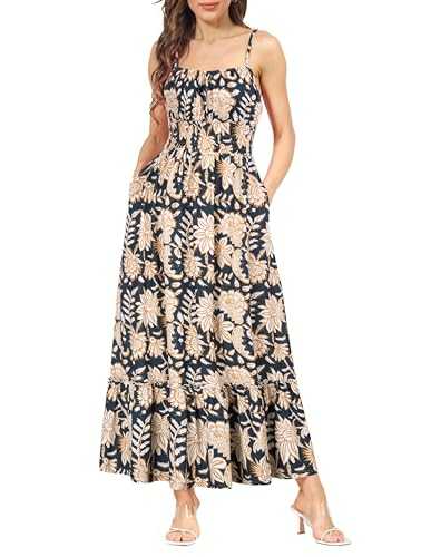 GRACE KARIN Women Summer Casual Strappy Floral Maxi Dresses Smocked Boho Cami Beach Long Dress