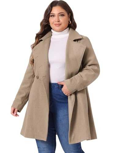 Agnes Orinda Women's Plus Size Coats A-Line Peter Pan Collar Double Breasted Coat