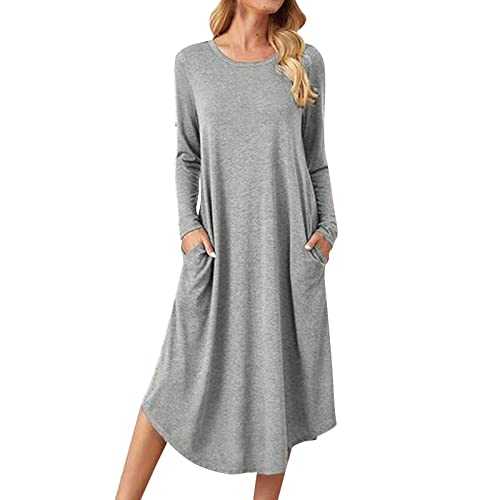 Casual Tan Dress Autumn and Winter Women Clothing Solid Color Knitted Side Seam Straight Pocket Curved Hem Loose Dress Plus Size Summer Dresses