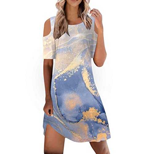 AMDOLE Summer Dresses for Women UK Sleeve Dress Round Neck Waist Beach Casual Dress Womens Dresses