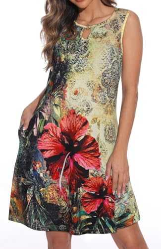 Summer Dresses for Women Casual Sleeveless Sundress Floral Loose Fit Beach Cover Up with Pocket