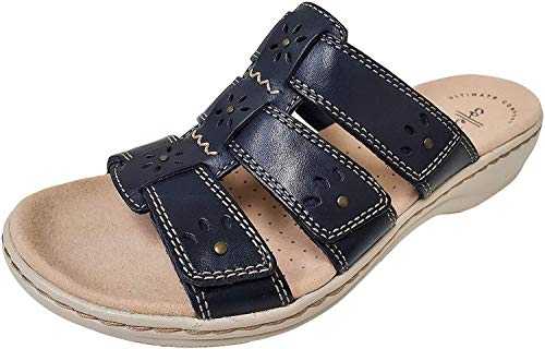 Clarks Women's Leisa Spring Slide Sandal, Navy Leather/Ivory Combi, 6 UK