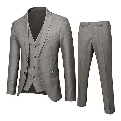 Mens 3 Piece Suit Business Wedding Slim Fit Solid Color Formal Suits Gent Lapel Blazer Pocket Waistcoat Trousers Coats Lightweight Jackets Party Casual Tuxedo