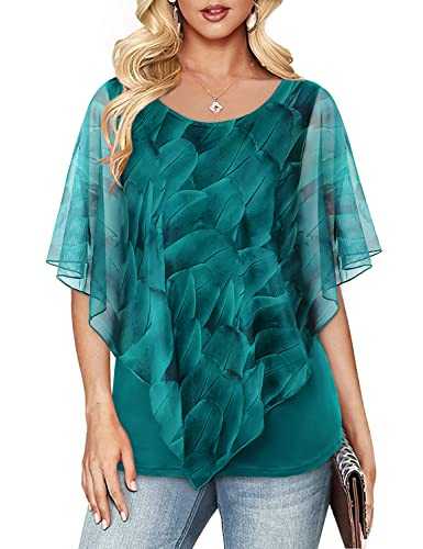 Cestyle Womens Flowy Blouses Dressy Casual Shirts Lightweight Mesh Poncho Tops