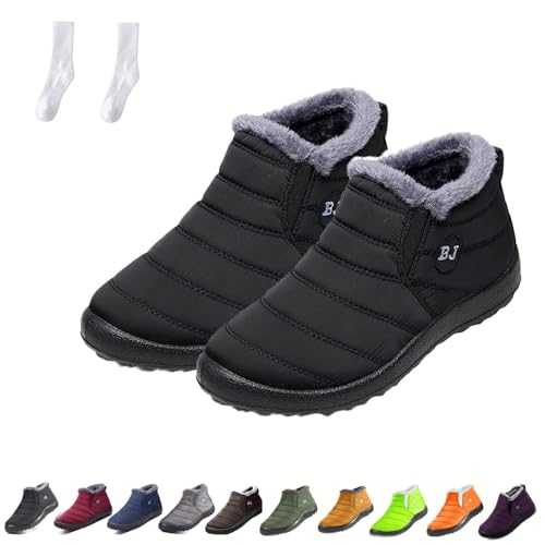 Boojoy Winter Boots for Women and Men, Winter Waterproof Anti-Slip Snow Boots Ankle Booties Warm Fur Lined Shoes for Outdoor