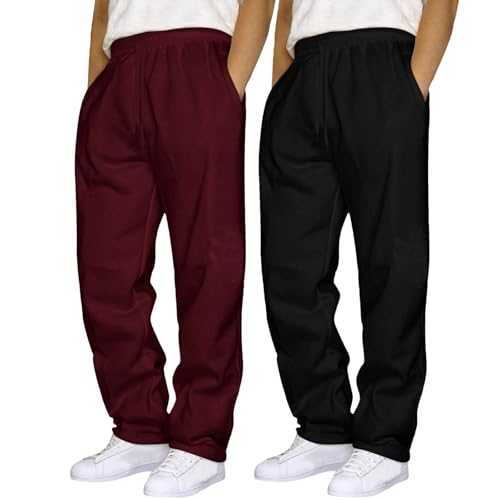 DGHM 2 Pack Mens Joggers, Mens Open Hem Tracksuits Bottom Casual Jogger for Men Gym Sports Trousers Straight Leg Activewear Men Wide Leg Pull On Trousers Jogging Sweatpants