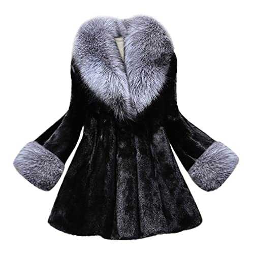 Quilted Jacket Womens Oversized Hoodie Women Coat Women Mid-length Coat Fashion Warm V-neck Long Sleeve Coats Casual Solid Fashion Top Faux Mink Warm Womens Puffer Jacket Hooded Trench (Black, XL)