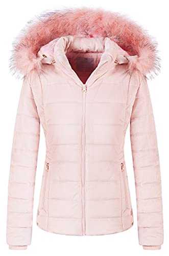Chrisuno Women's Casual Short Winter Puffer Coat Soft Faux Fur Lining Lightweight Warm Jackets With Removable Hood