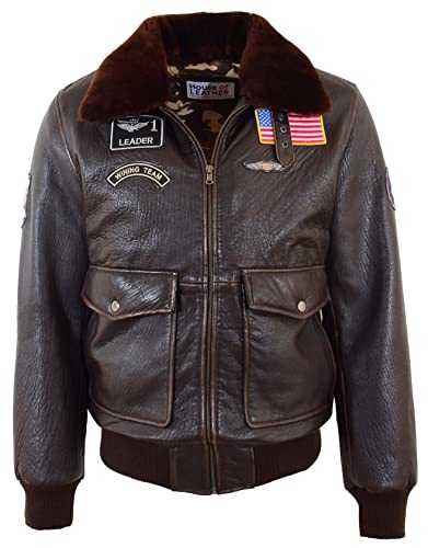 Mens Real Leather G-1 Bomber Jacket Airforce Badges Style Zip Up FINCH Brown