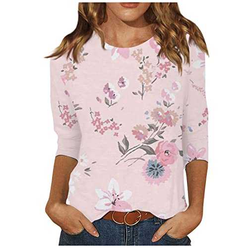 Funny Shirts for Women, Summer Tops for Women 3/4 Sleeve Loose Fit Tees 2024 Casual Print Work Shirt Trendy Ladies Clothes