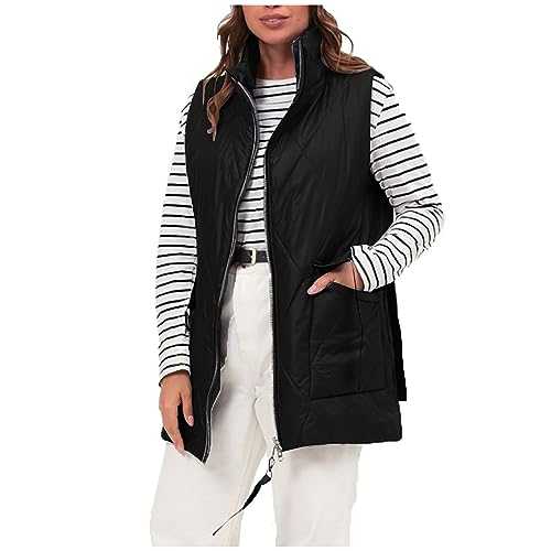 HAOLEI Women's Gilets and Bodywarmers UK Sale Clearance,Ladies Puffer Gilet Lightweight Quilted Down Jacket Casual Full Zip Plain Sleeveless Warm Padded Waistcoat Winter Thermal Vest with Pockets