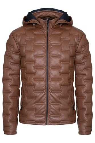 Men's Hooded Puffer Quilted Leather Bomber Jacket